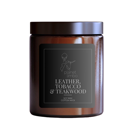'leather + tobacco + teakwood' candle