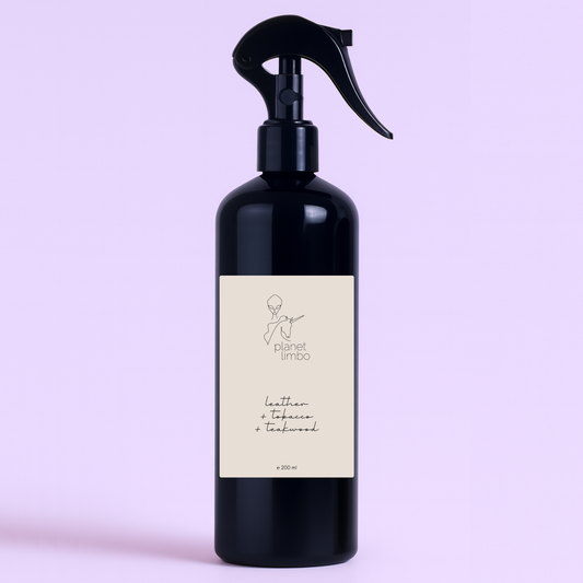 'leather + tobacco + teakwood' home spray